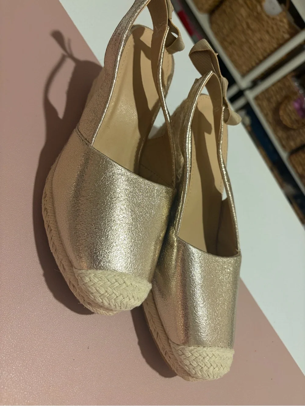 Womens Champagne Gold Espadrille Wedge Slingback EU 38